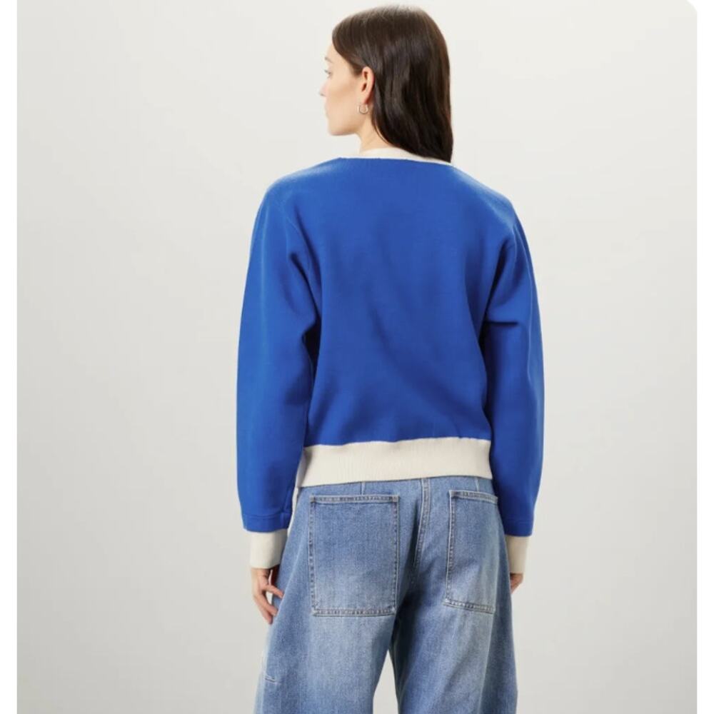 Sandro Murcie Blue Knit Button Front Crewneck Sweater Size 4 - Picture 2 of 8